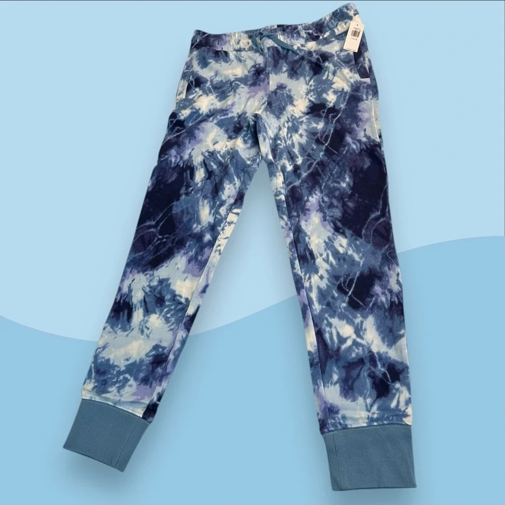 Old Navy Girls Size L 10-12 Jogger Sweatpants Pockets Drawstring Tie Dye Blue